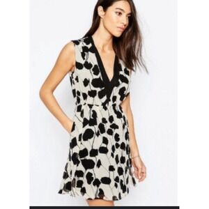 REISS Sleeveless V Neck Floral Print Silk Midi CATE‎ Dress UK 12 EU 40 USA 8